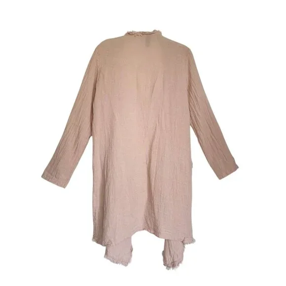 Venti6 Italian Cotton / Linen Open Long Sleeve Cardigan in Pink - Sz M - Picture 2 of 5